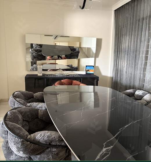 Dining area with marble table and mirrored console, apartment for sale in Zarif, Beirut — Ref. 1195