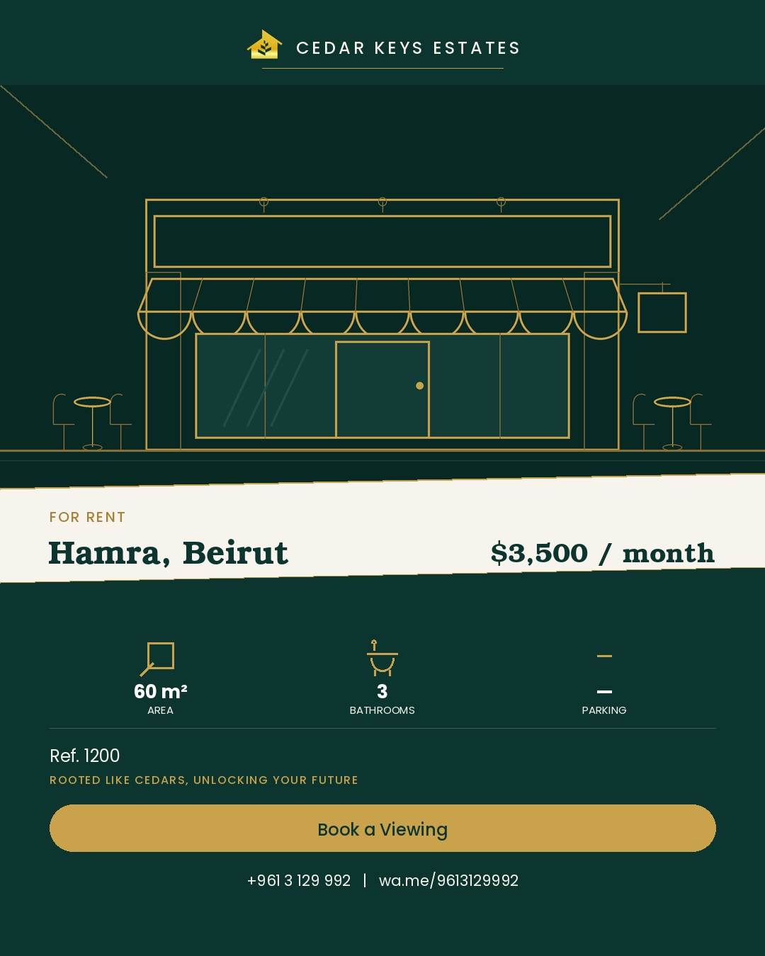 Shop for rent in Hamra, Beirut — Cedar Keys Estates Ref. 1200